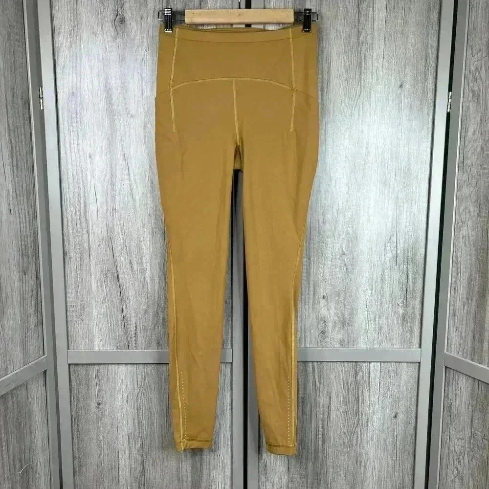 Lululemon Leggings Fast Free 6 Mustard Color High Rise Reflective Dots Sz 6